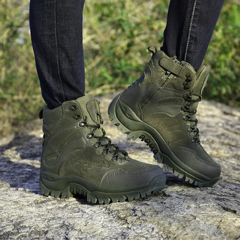 Retro Casual Men's Boots Outdoor Field Training Military Boots Men Trekking Camping Special Force Desert Army Green Ankle Boots images - 6