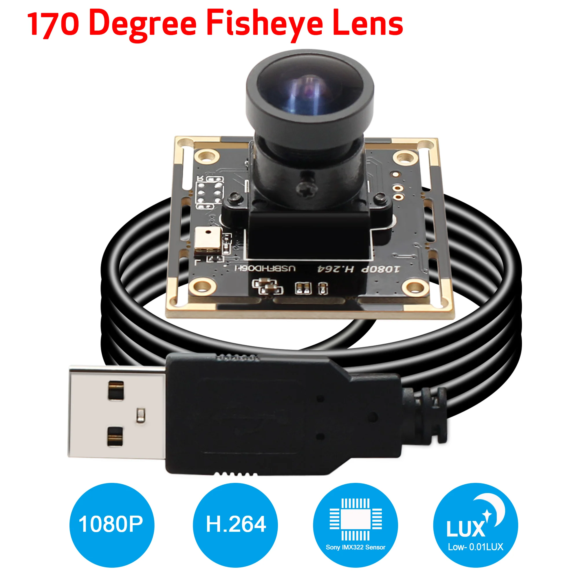 1080P низкий светильник 0.01Lux sony IMX322 UVC H.264 Wide Angel 170 градусов рыбий глаз USB веб-камера Модуль камеры для машинного видения
