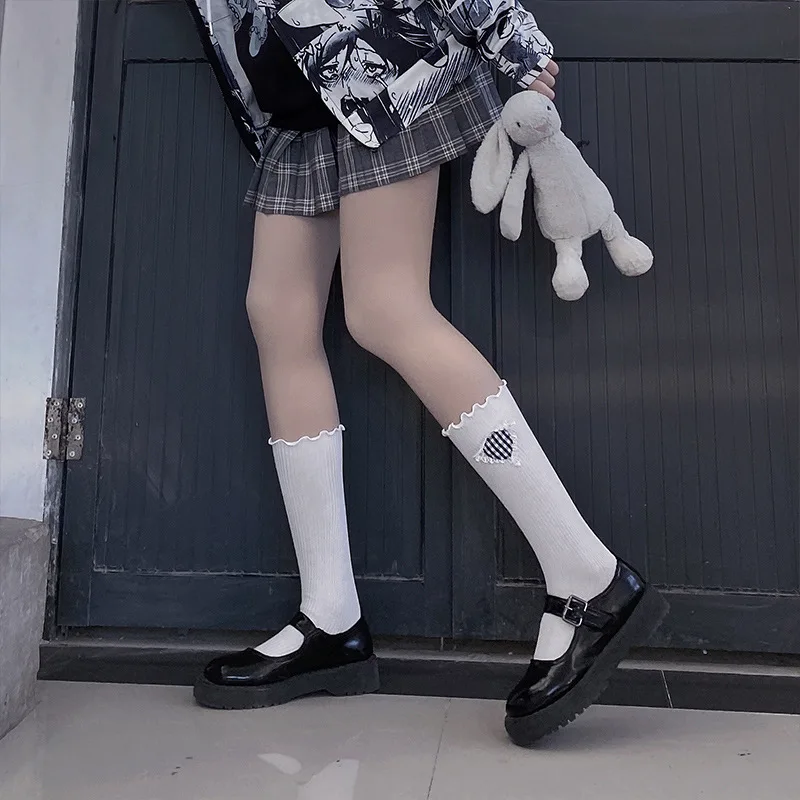

Summer Ultra-thin Socks Silk Knee Socks Tube Jk Lolita Socks White Black Half Calf Long Socks Women Nylon Knee Socks Stockings