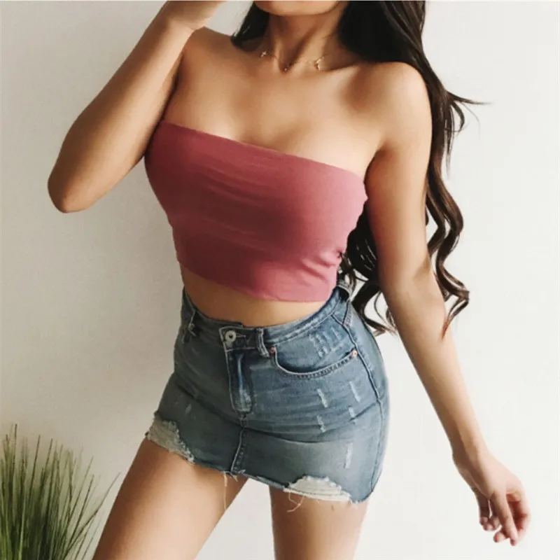 

2019 Solid Color Strapless Tank Tops Women Bustier Boob Tube Crop Top Stretch Bralette Bras Pullover Corset Tops Summer
