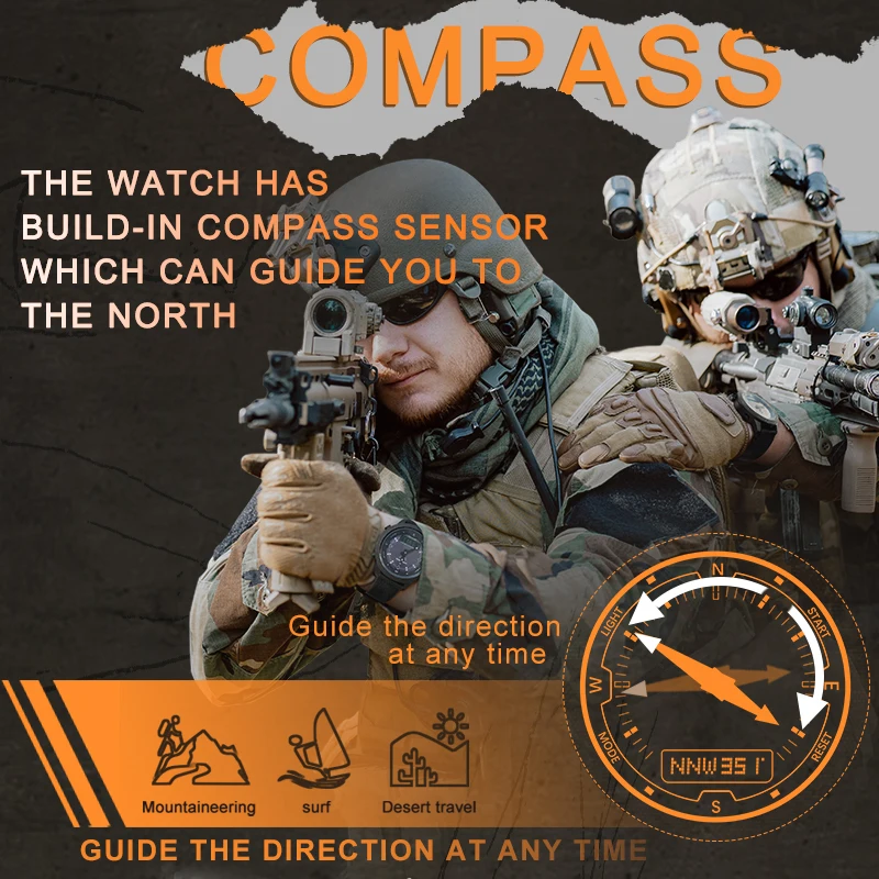 NORTH EDGE Men Solar Power Digital Watch Men's Outdoor Smart Watches Full Metal Waterproof 50M Compass Army Military Style Clock