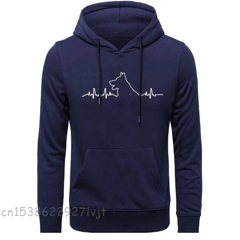 Толстовки с капюшоном для влюбленных немецкой овчарки и сердечного ритма