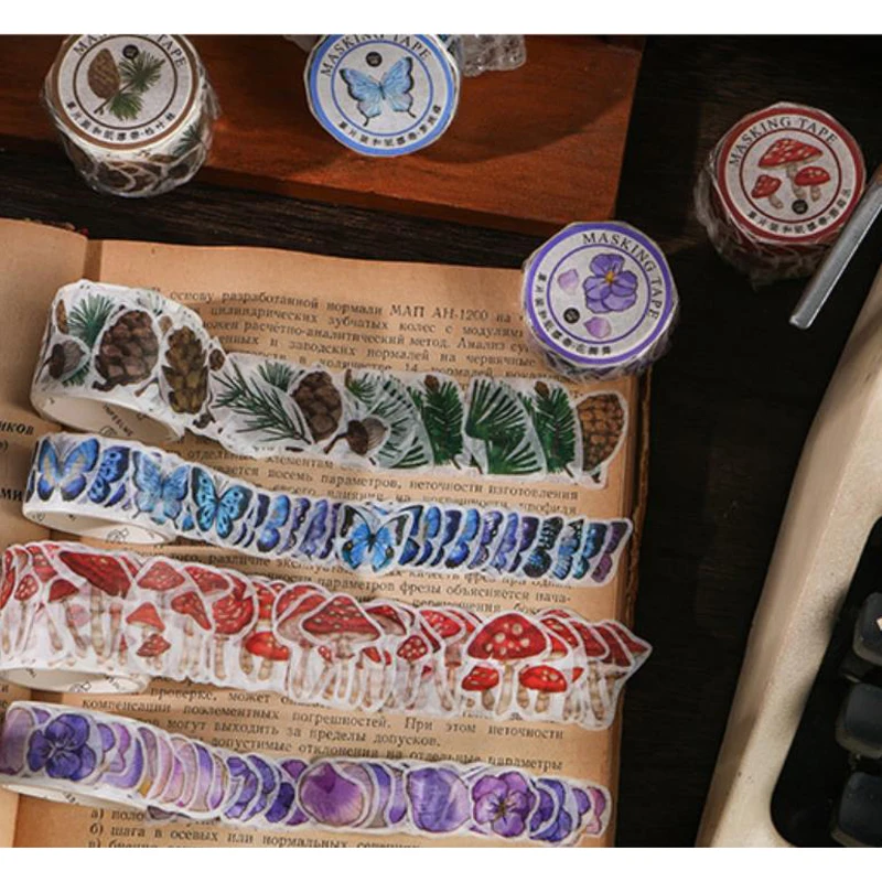 

100 pcs /Roll Butterfly Mushroom DIY Decorative Masking Tape Diary Album Stickers Home Decoration