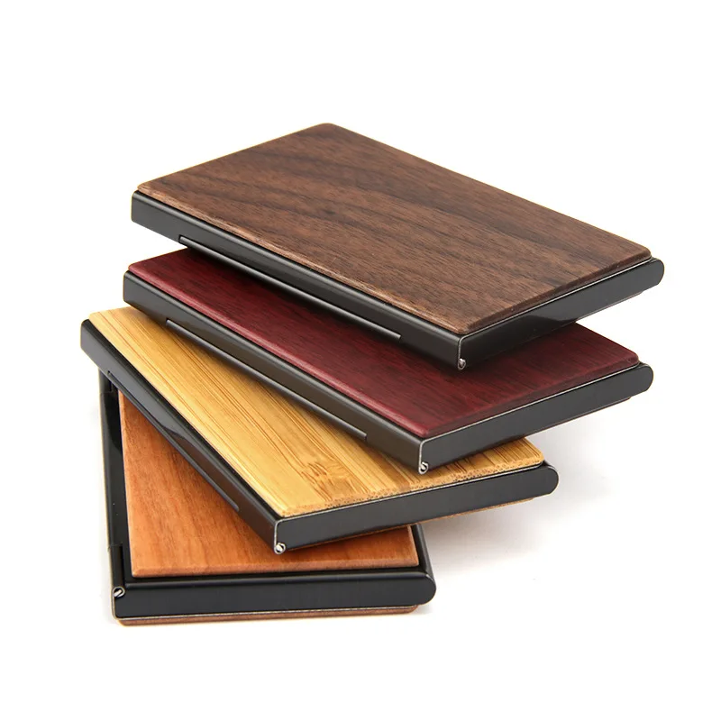 

2pcs Wooden Creative Flip Card Holder Stainless Steel Business Card Case Metal Business Gift