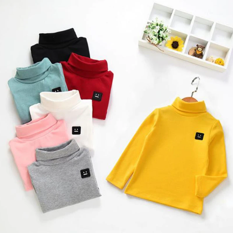 Boys Girls T-shirts Casual Turtleneck Children Shirts Autumn Winter Baby New Long Sleeve Warm Toddlers Clothing Tops Tees 90-130 | Мать и