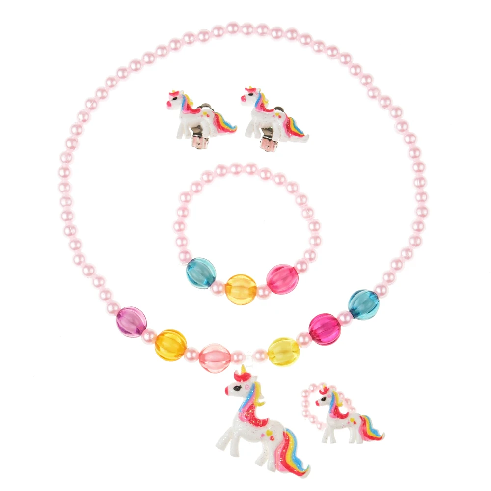 4 шт./компл. набор из ожерелья браслета и сережек в виде единорога для девочек