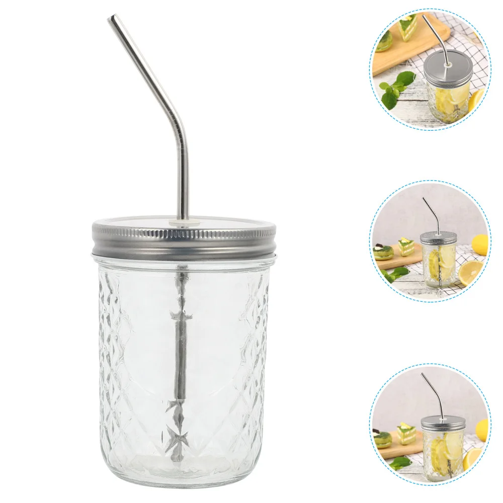 

1 Set With Straw Drink Bottle Mason Container (Transparent)