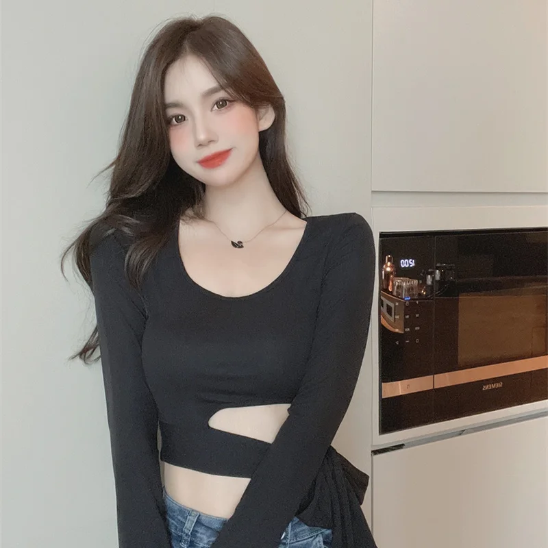 

2021 Early Autumn New Korean Version of The Hot Girl T-Shirts Slim Bandage Thin Long-sleeved Tees Fashion Women's Clothing