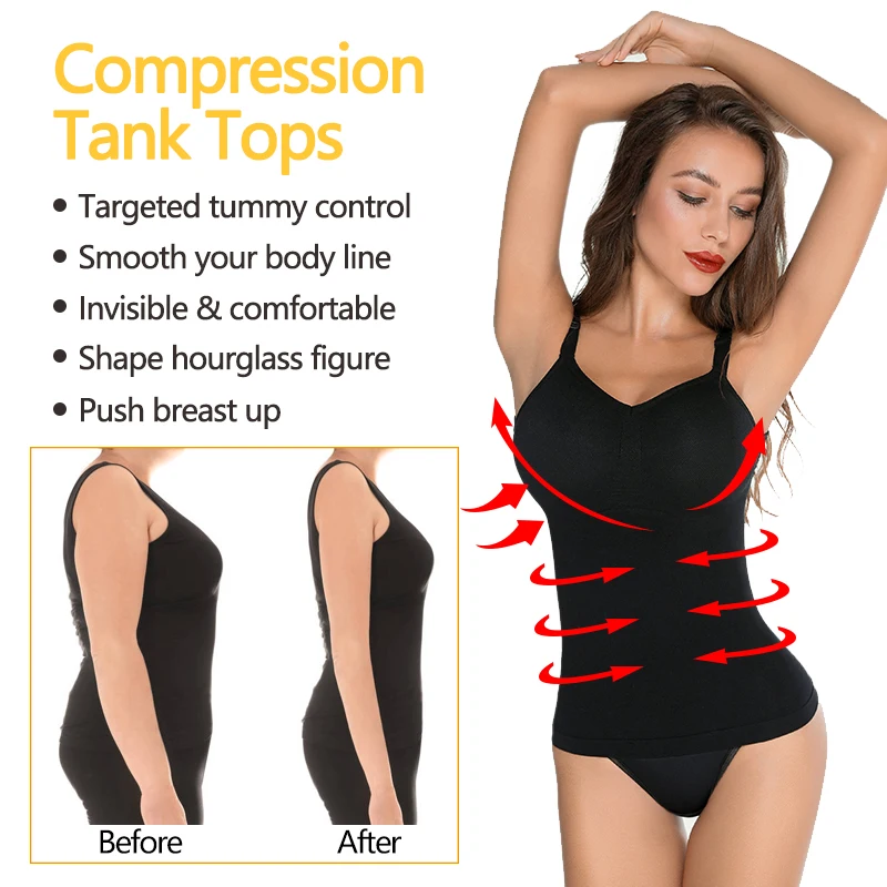 VASLANDA Women Camisoles Tank Tops Tummy Control Body Shaper Strapless Shapewear Sexy V-neck Crop Top Mujer Waist Trimmer Shirt