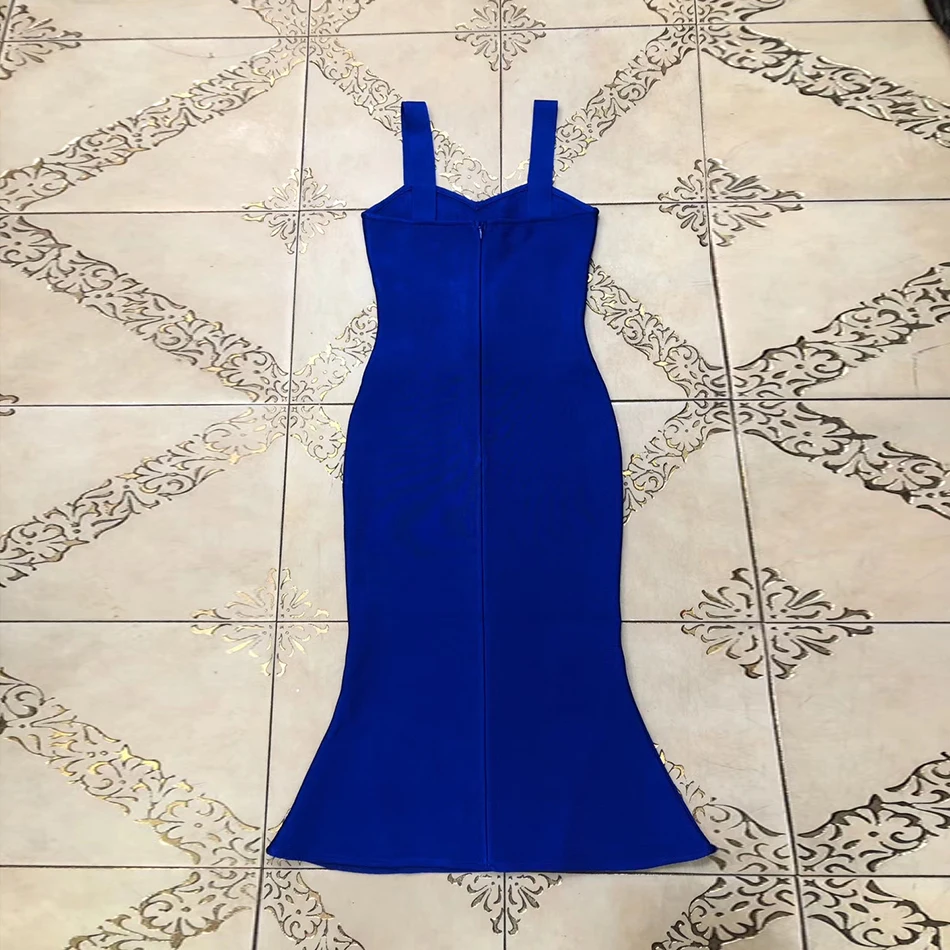 

2021 Summer New Bandage Dress Women Sexy Backless Spaghetti Bodycon Fishtail Dress Club Celebrity Party Dress