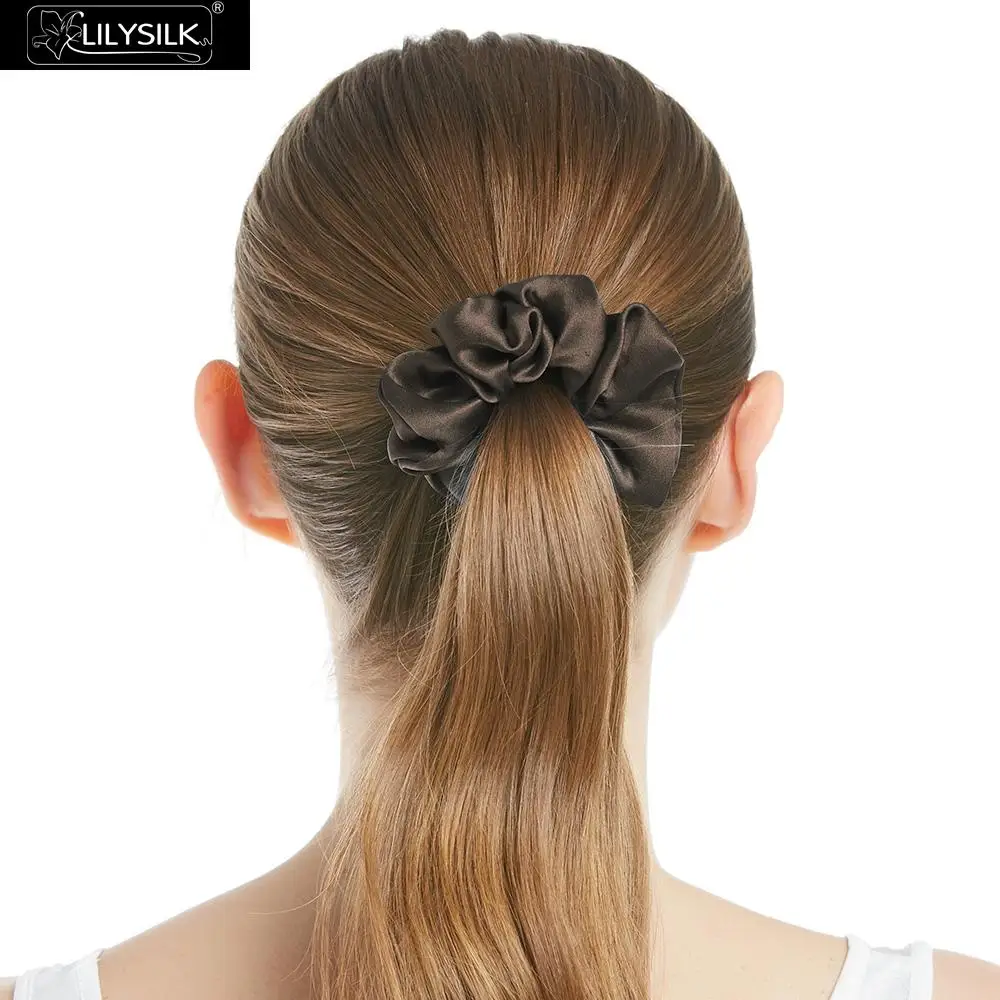 LilySilk Scrunchy Charmeuse Hair Bands Women 100 Pure Silk Head Rope Rubber Girl Accessories Soft Care Luxurious Free Shipping - Цвет: Chocolate