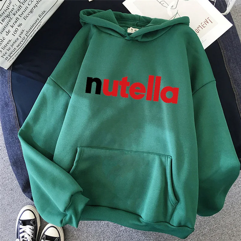 Свитшоты Женские повседневные с принтом Nutella теплые Дамские пуловеры капюшоном и