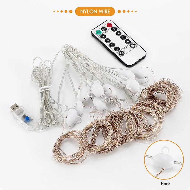 USB Nylon wire Светодиодный светильник-занавеска, струнный светильник s 8 режимов, 300 светодиодный s пульт дистанционного управления, USB Водонепроницаемый 3x3 м оконный светильник s для свадебной вечеринки, домашнего сада - Испускаемый цвет: USB Nylon wire