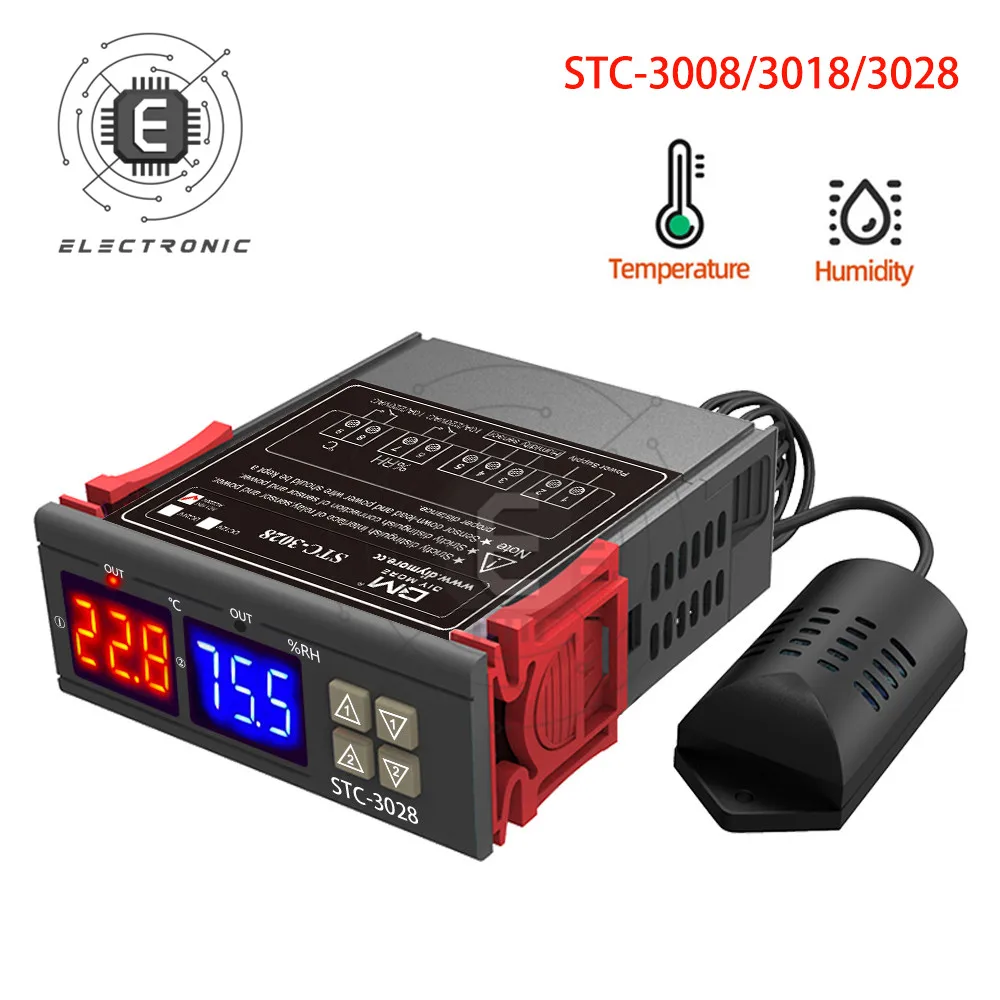 STC 3008 3018 3028 двойной цифровой регулятор температуры гигрометр C/F термостат