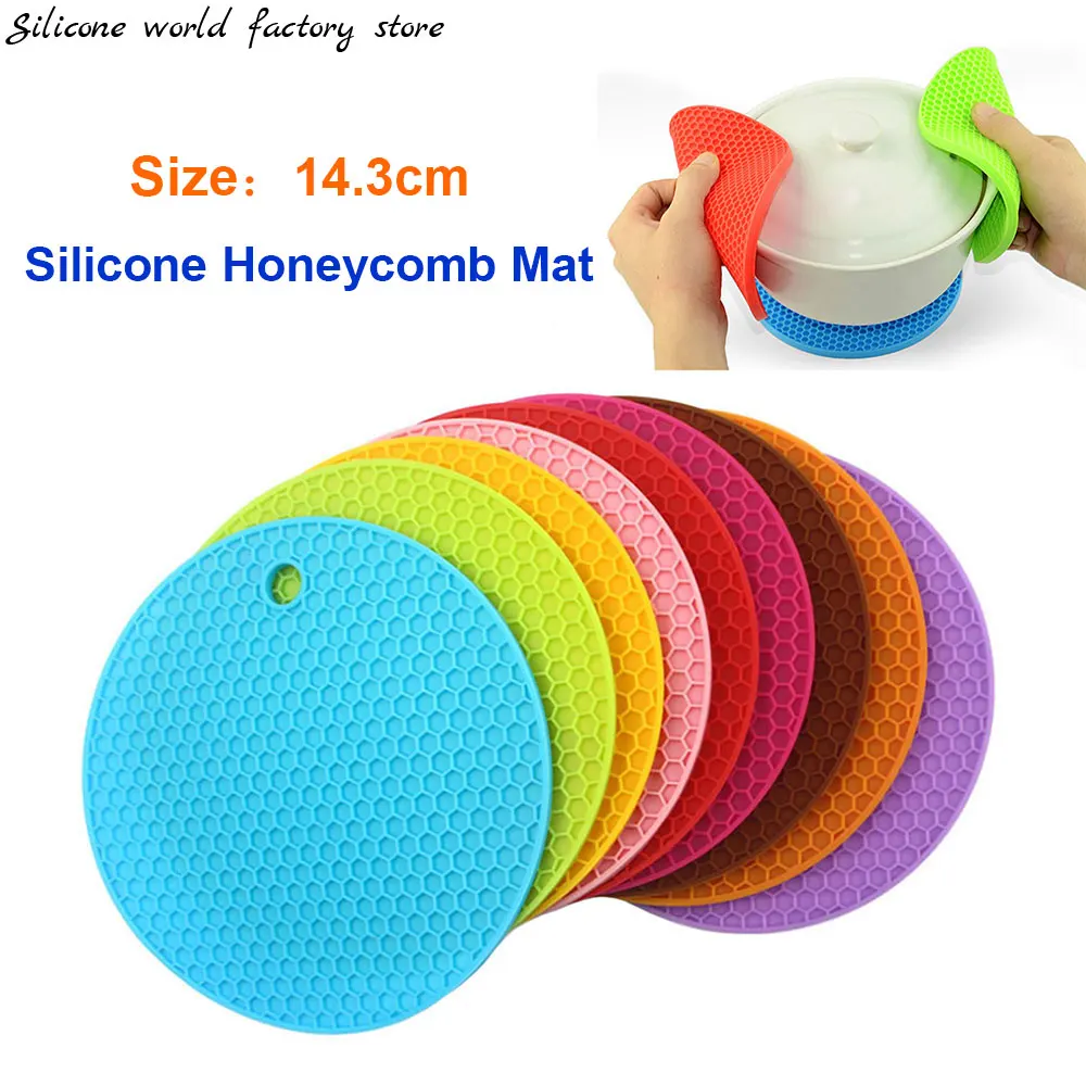 

Silicone world Round Heat Resistant Silicone Honeycomb Mat Drink Cup Coasters Non-slip Pot Holder Table Placemat Kitchen Tool