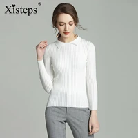 xisteps doll collar pullover women knitted long sleeve t shirt tops office lady under wear slim elegant autumn sweater 2020