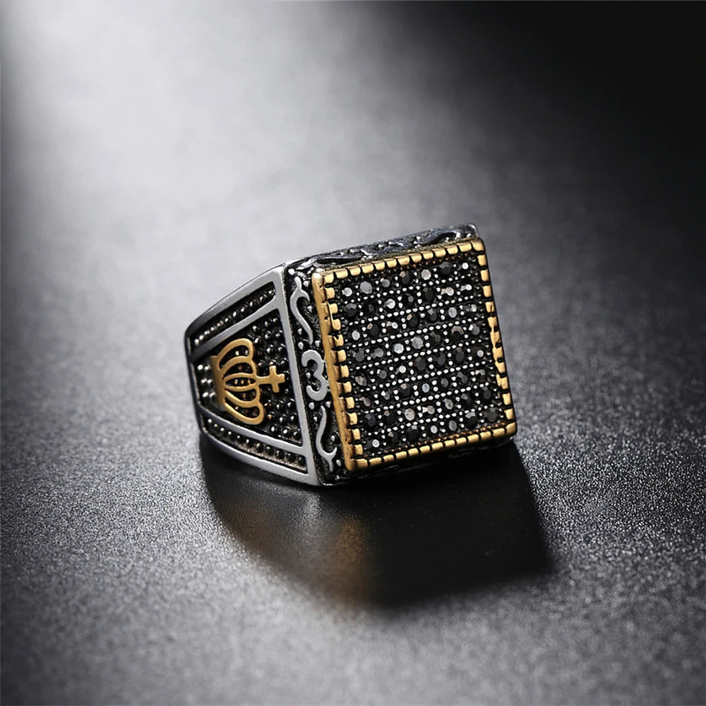 Мужское кольцо из нержавеющей стали Золотое с императорской короной и