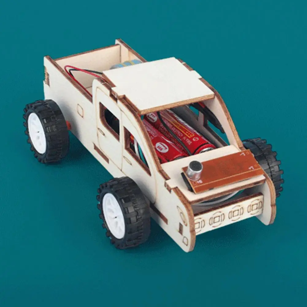 

New Educational Car Toy Voice Control Exercise Thinking Wood Electric Wooden Car Kid Scientific Experiment Kids Education Toy