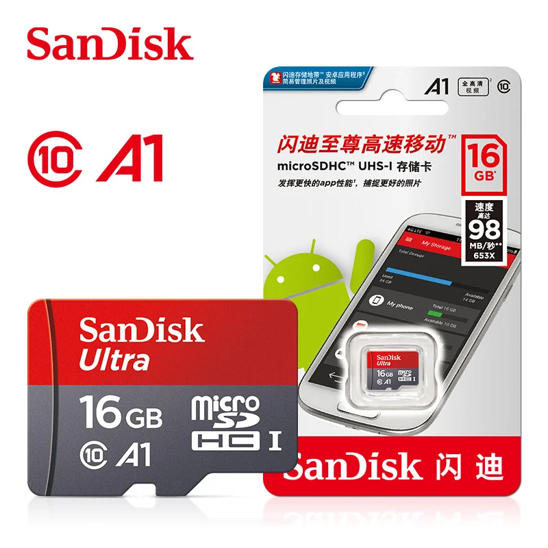 

Двойной Флеш-накопитель SanDisk Ultra microSD UHS-I карта 16 Гб 98 МБ/с. макс 32 Гб 64 Гб 128 ГБ 256 Гб карта TF / Micro SD A1 microSDHC Стандартный доставка