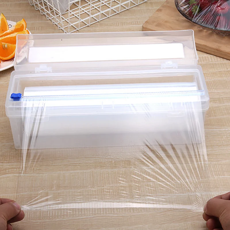 Kunststoff Wrap Lebensmittel Film Dispenser für Küche Lagerung Organizer Nützlich Waren Kunststoff Halter Aluminium Und Film Klammern mit Cutter