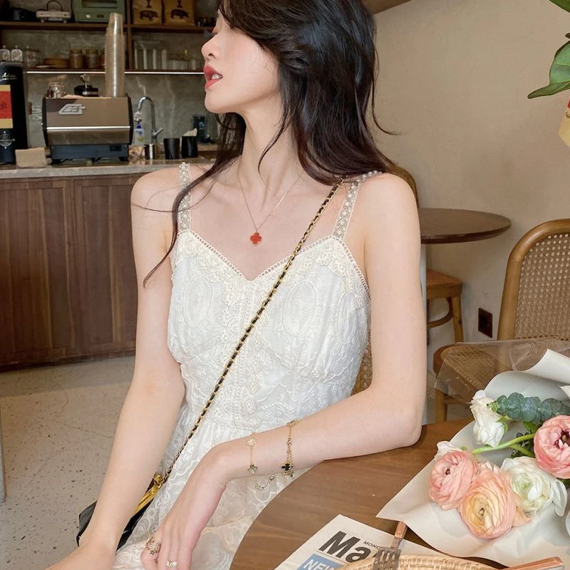 

Korean Fashion Women's Summer Dress Sleeveless Elegant Midi Strap Dress Design Vintage Evening Party Dress Females Office Ladies