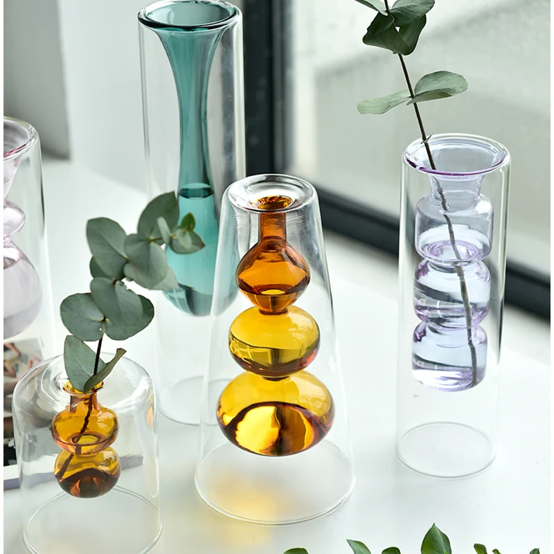 

INS Nordic Pink Transparent Glass Vase Decoration Home Plant Hydroponic Terrarium Wedding Flower Arrangement