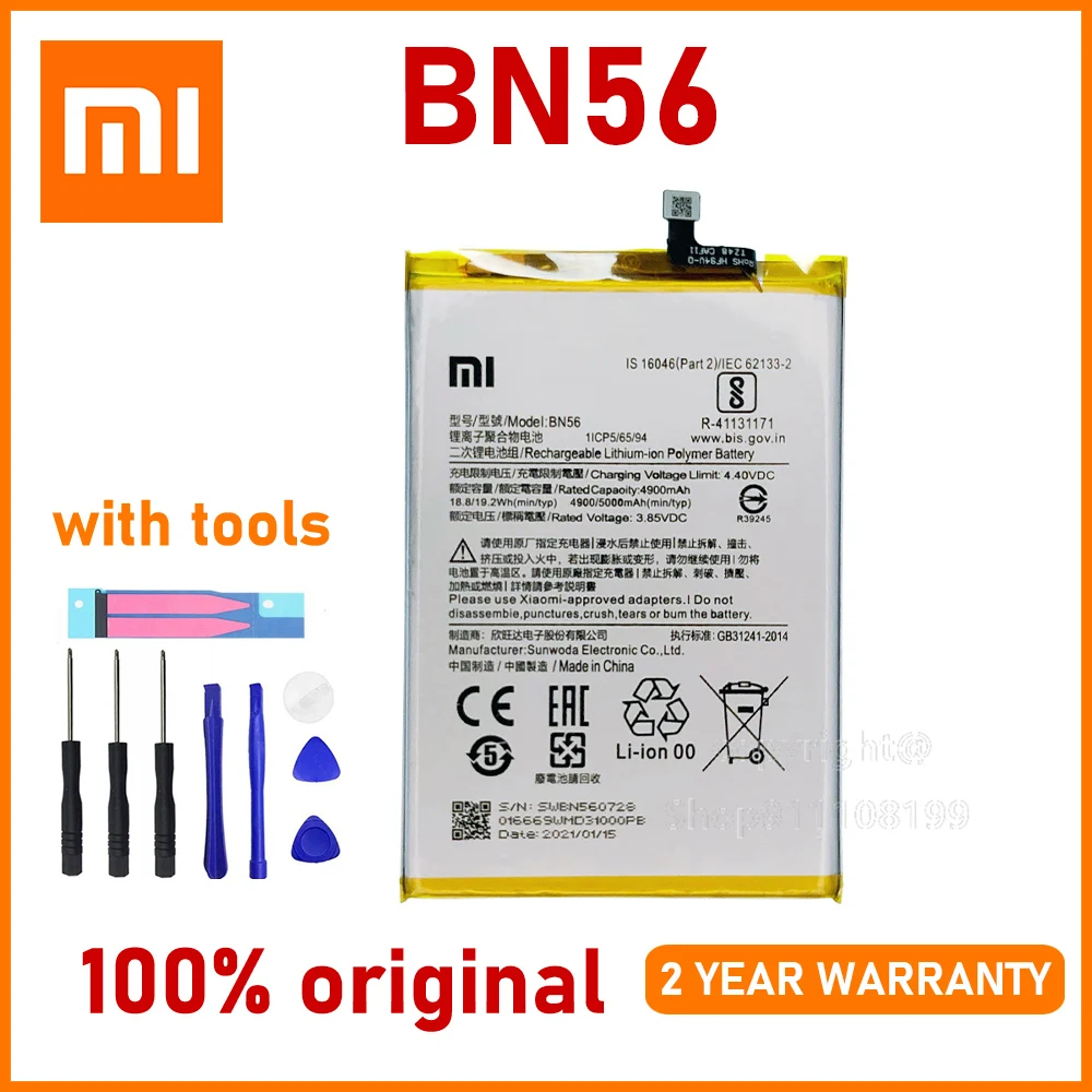 

100% Original 5000mAh BN56 Battery For Xiaomi POCO M2 Pro Redmi 9A 9C Phone Replacement Battery With Tools+Tracking number