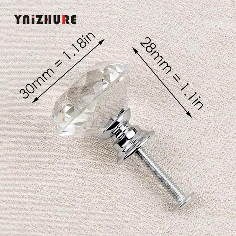 30mm Diamond Silver YNIZHURE Алмазная форма Хрустальные стеклянные ручки для шкафа ручки для выдвижных ящиков кухонный шкаф ручки оборудование для обработки мебели - Цвет: 30mm Diamond Silver