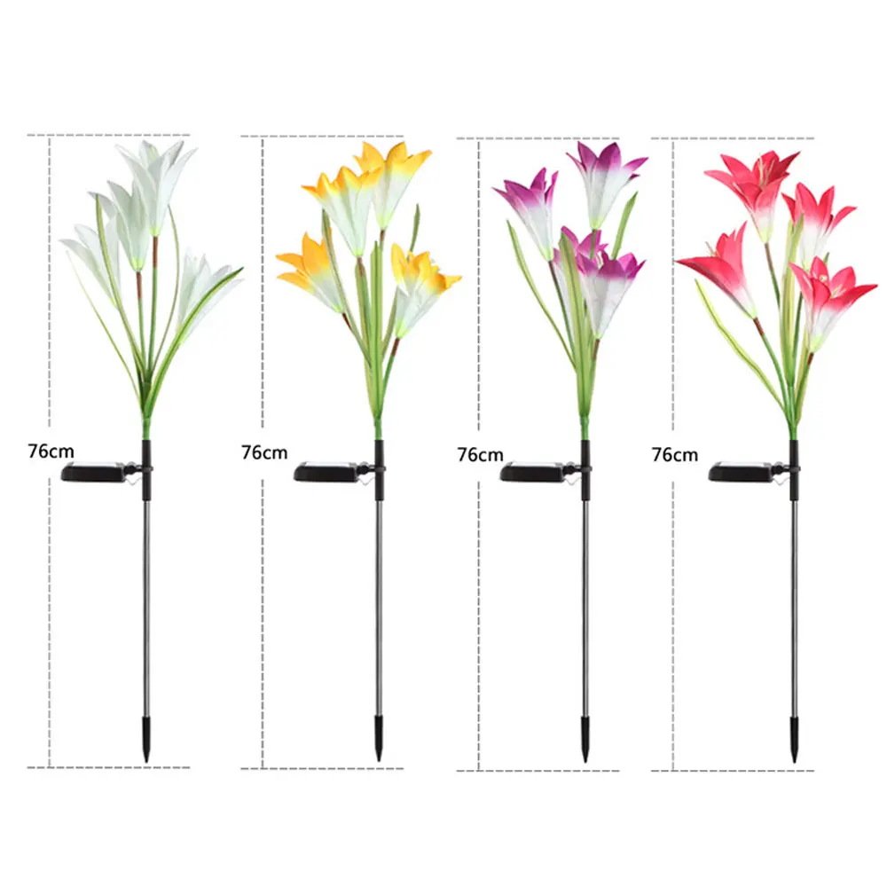 

4PCS Waterproof LED Solar Light Color Lily Flower Garden Stake Lights Multicolor Lawn Pathway Wedding Decorative Flower Lamp