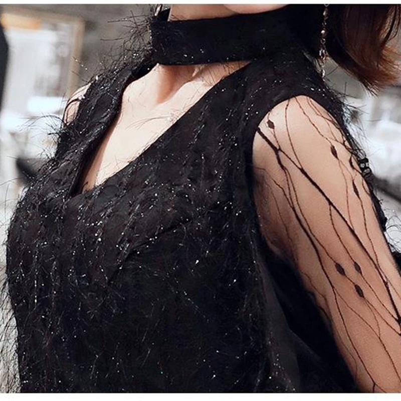 

Evening Dress Fashion Black Long A-line Formal Dresses Long Sleeve V-neck Elegant Party Gown sexy dresses party night club dress