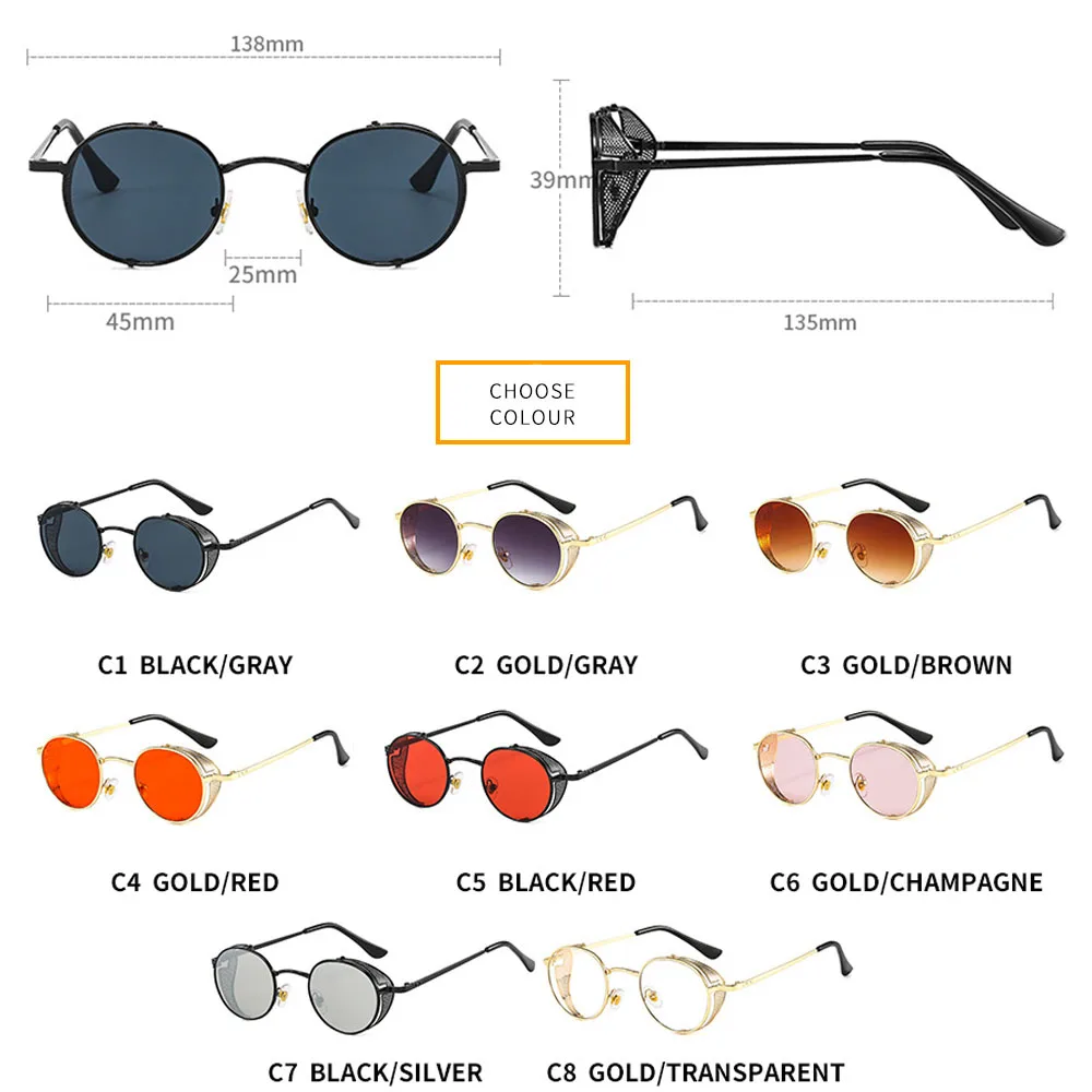 

LongKeeper Fashion Steampunk Sunglasses Men Women Vintage Round Side Shield Driving Goggle Brand Designer UV400 Shades