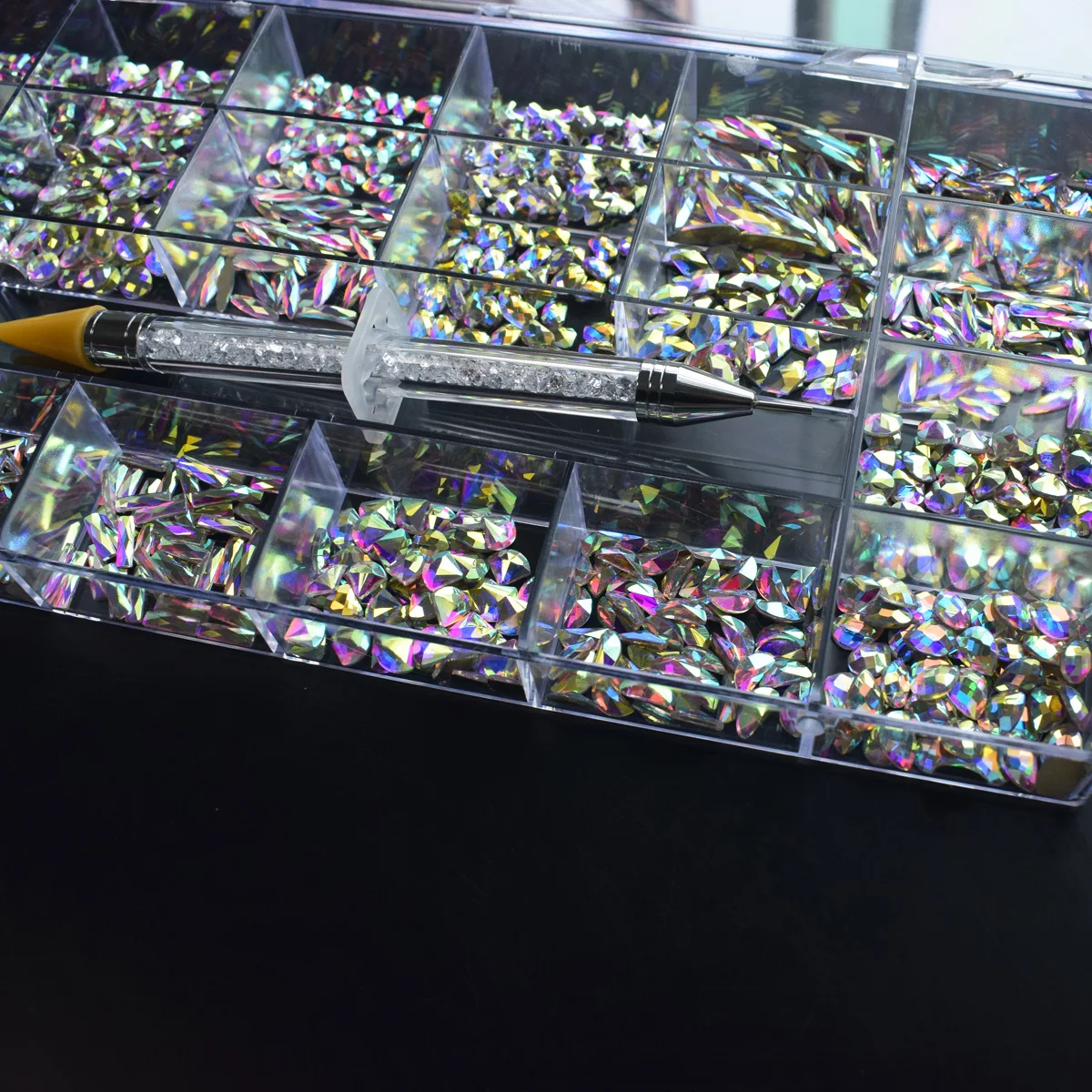 1000Pcs/Box Nails Crystal Mixed AB Rhinestone in Grids 50Pc/Shape Flat-Back Nail Art Gem Set with 1 Pick Up Pen | Красота и здоровье