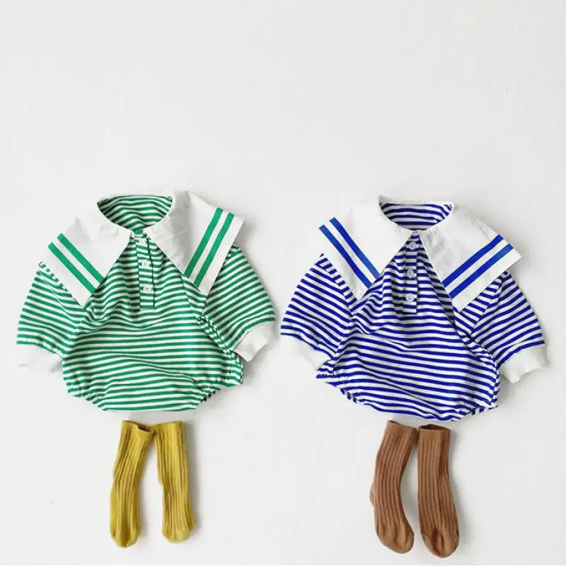 

Осень 2020, комбинезоны для новорожденных мальчиков и девочек, детская одежда с длинным рукавом и воротником синего цвета, хлопковый комбинез...