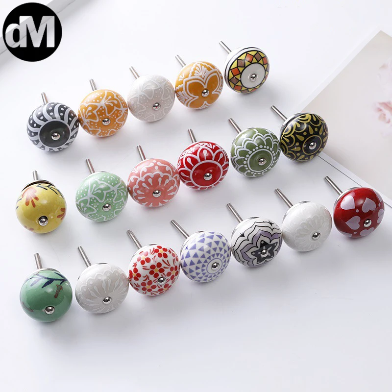

DM 10pcs/Set Round Ceramic Cabinet Pulls European Furniture Door Handle Wardrobe Cupboard Drawer Head Printed Diameter 40MM 2021