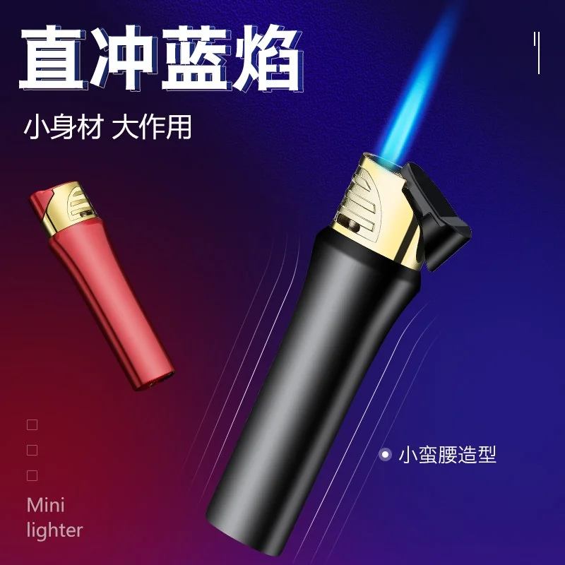 

Refillable Mini Portable Ladies Inflatable Lighter Metal Straight Into Blue Flame Windproof Lighter Smoking Accessories for Weed