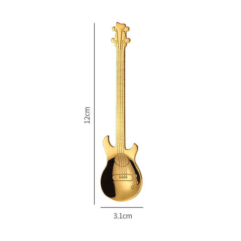 Gold 1 шт. гитары Комплект кофейных ложек из нержавеющей стали, дессертная ложка для мороженого Чай столовые ложки для питья аксессуары для кофе - Цвет: Gold