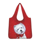 Многоразовая Складная Сумка-тоут для покупок с принтом рождественской собаки, большая сумка для продуктов West Highland Terrier, сумки, экологичные сумки для хранения