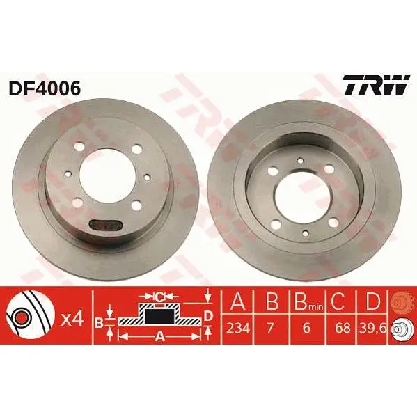 Диск тормозной NISSAN ALMERA N15 95-00/SUNNY 90-95 задний TRW DF | Автомобили и мотоциклы