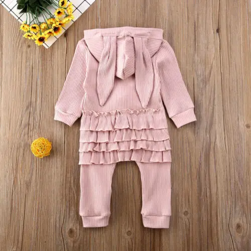 

Baby Hooded Rompers Infant Baby Girl Boy Long Sleeve Knitted Ruffle Romper Jumpsuit Overall Casual Solid Kids Clothes