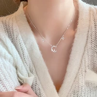 cute shiny crystal moon and zircon star cat pendant necklace neck chain womens jewelry clavicle chain