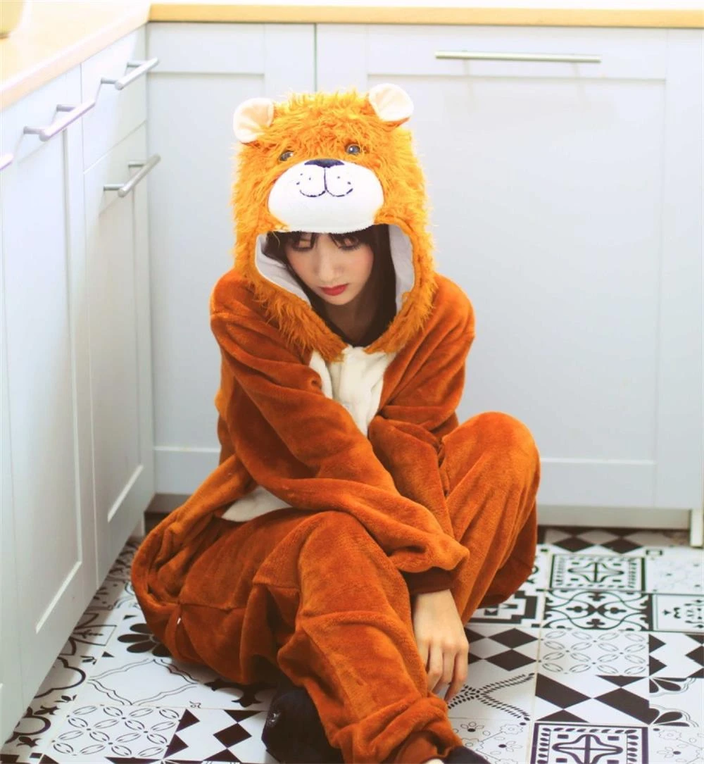 Взрослая Пижама Kigurumi зимний комбинезон-Лев пижамы комплекты Для женщин мужчин