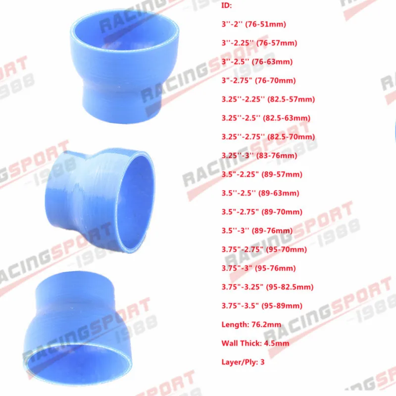 

Straight Silicone Hose Coupler Reducer Turbo Intercooler Pipe Blue