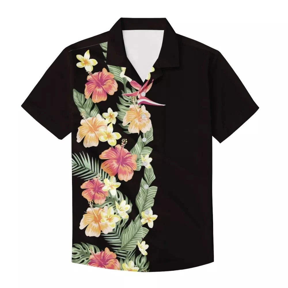 

HYCOOL летние Цветочный принт черный пляжные рубашки для мужчин по индивидуальному заказу, фирменная мужская рубашка, Новый Повседневный разм...