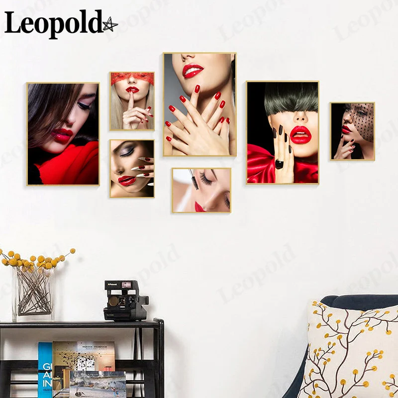 

Modern Fashion Red Nail Art Canvas Painting Beauty Nail Shop Poster Wall Art Nordic Home Cosmetics Shop Decoration Accessories