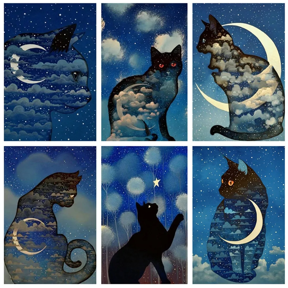 

Алмазная 5D мозаика «сделай сам» с изображением кота и Луны