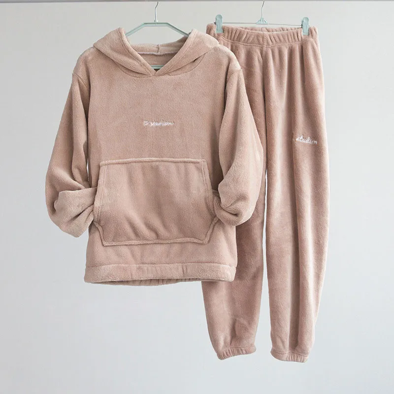 

Winter Flannel Pajama Set Women Fleece Pajamas Sleepwear Thick Warm Coral Velvet