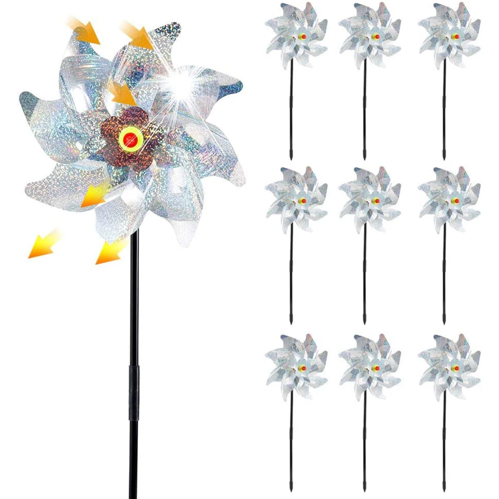 

10pcs Bird Repeller Windmill Spinner Reflective Sparkly Bird Deterrent Pinwheels Protect Garden Plant Flower Garden Lawn Decor