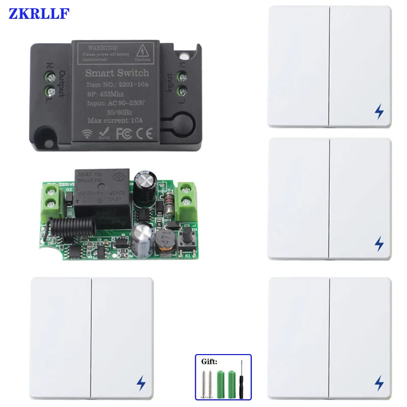 

ZKRLLF 433Mhz Switch Universal Wireless Remote Control AC 220V 10Amp 1CH RF Relay Receiver Transmitter for LED/Light/Fan Lamp