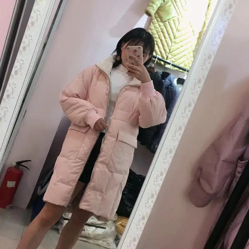 Fitaylor/зимние женские длинные парки из 90% белого утиного пуха, ультра-светильник, воротник-стойка, свободный крой, теплое плотное зимнее пальто, ветрозащитная верхняя одежда - Цвет: Pink