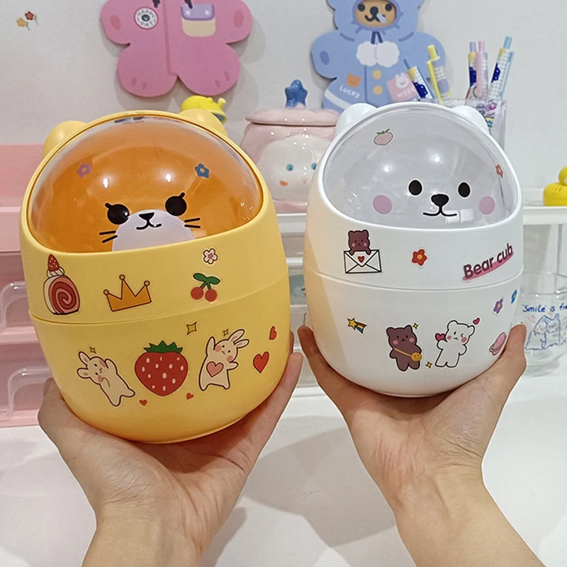 Ins настольная мусорная корзина с крышкой Мини Kawaii милый медведь для мусора